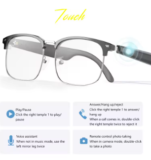 Lunettes intelligentes Lenovo 8K avec IA, caméra IA 800 W, photos et vidéos HD, appels vocaux, traduction, étanches et Bluetooth.